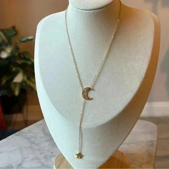 18kt Gold Plated Star and Moon Lariat Y Necklace Brand New! - Picture 8 of 9